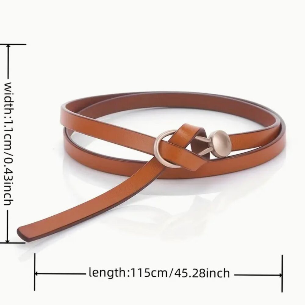 Cognac Brown Leather Skinny Wrap Belt - Picture 2 of 2
